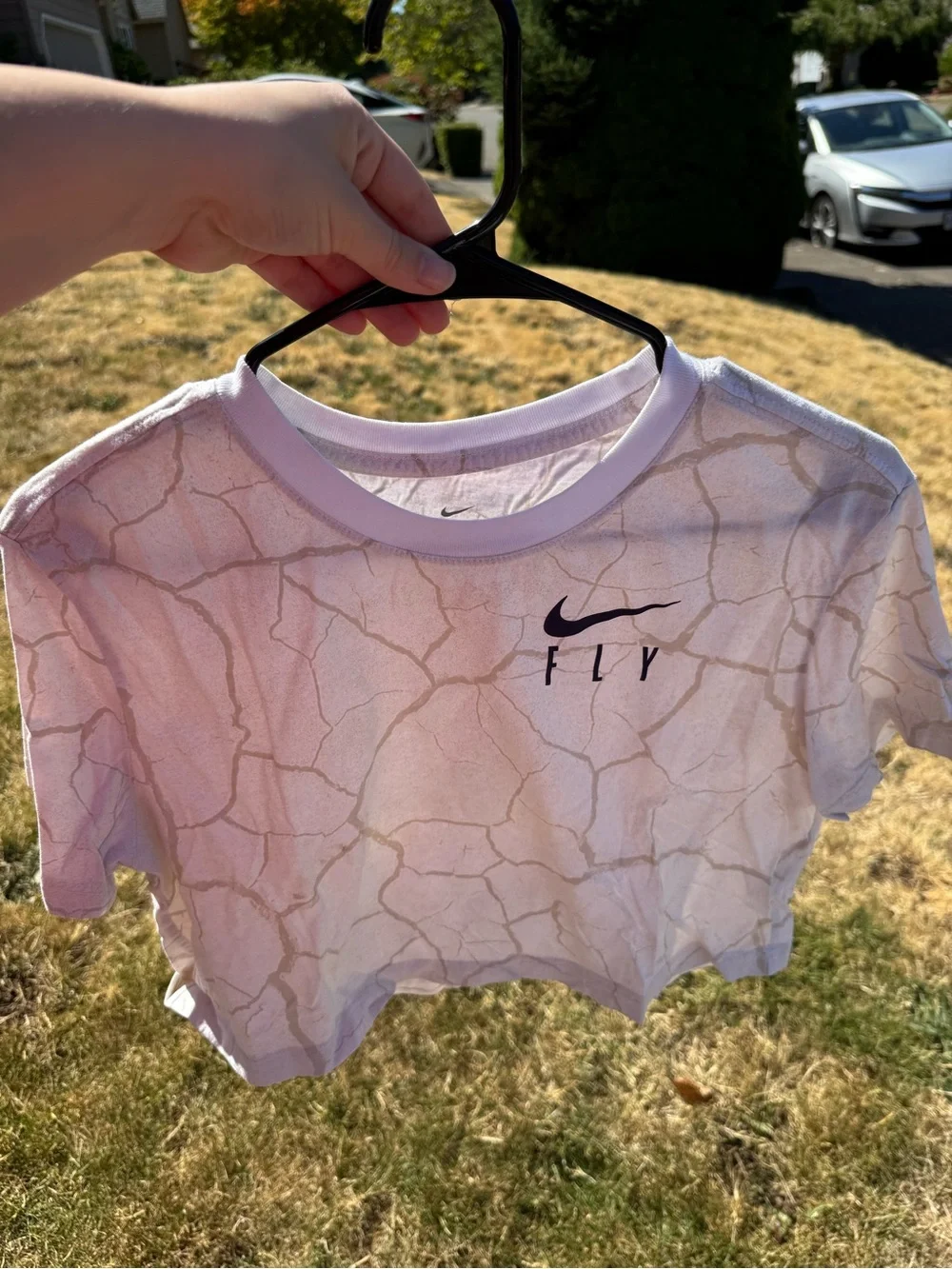 Nike Marble-Print Crop Tee in White and Tan